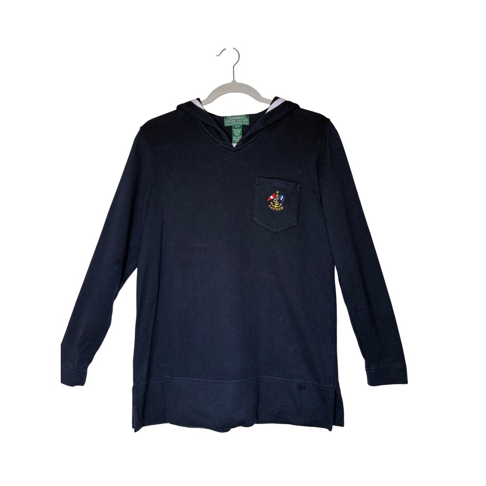 Lauren Ralph Lauren Sweater Navy Blue Cotton Sailor Collar Sz SP Nautical Preppy